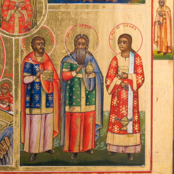 A large four-partite icon with Christ the blessed silence, Russia, Vetka, late 19th century