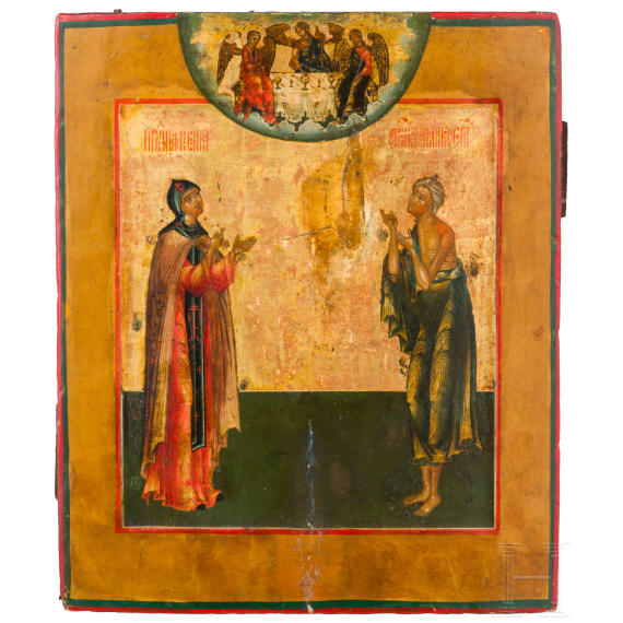 A Russian icon showing Saints Ksenia and Mary from Egypt, 19th century