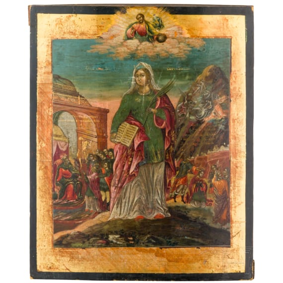 A large icon showing Saint Catherine and scenes of her life, Russia, 19th century