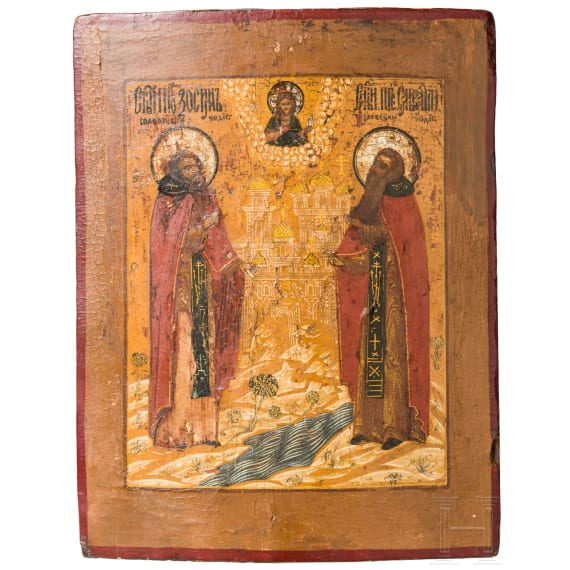 An icon showing the Monksaints Zosima and Savatii, Russia, circa 1800