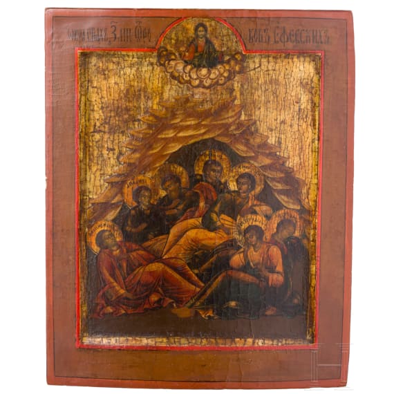 An icon showing the Seven Sleepers of Ephesus, Russia, 19th century