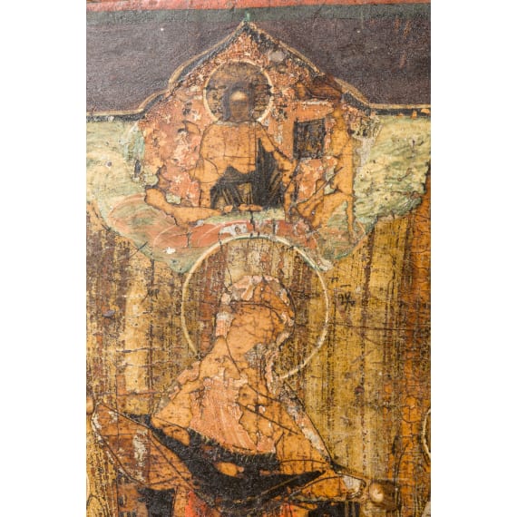 Three Russian icons: the Synaxis of the Archangels, Mother of God "joy to all who grieve" and Saint Nicholas of Myra, Russia, 19th century