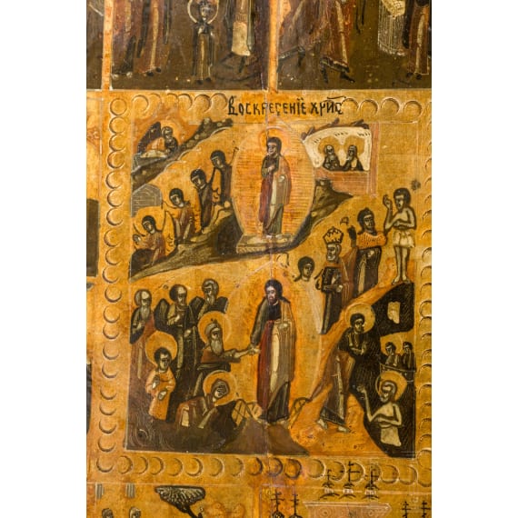 Two Russian icons: Archangel Michael - the Horseman of the Apocalypse. and a feast icon, circa 1900