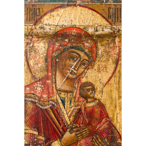 Two Russian icons: the Mother of God of Passion and the Transfiguration of Christ, 19th/20th century
