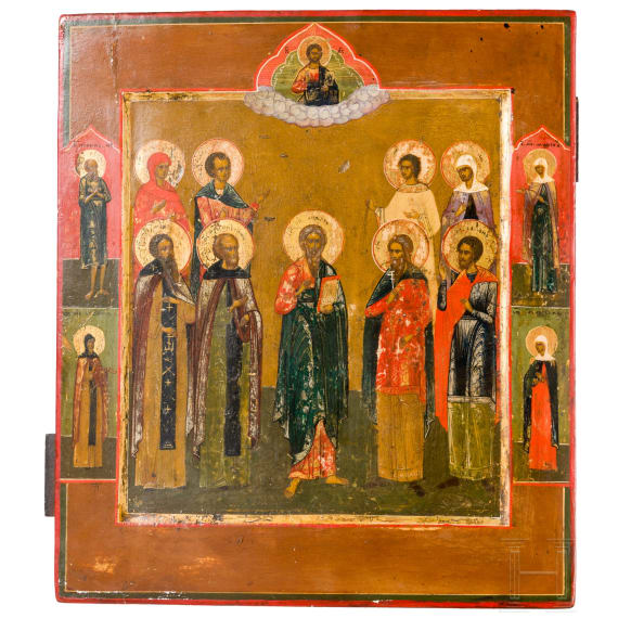 Two icons: icon showing nine Saints and a feast icon, Russia, 19th century / circa 1900