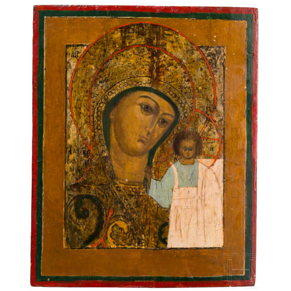 Two icons showing the Dormition of the Mother of God and the Kazanskaya Mother of God, Russia, first half of the 19th century