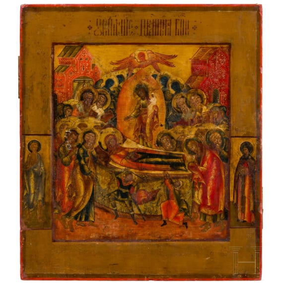 Two icons showing the Dormition of the Mother of God and the Kazanskaya Mother of God, Russia, first half of the 19th century