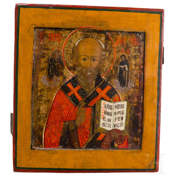 Two icons the Pokrov Mother of God and Saint Nicholas of Myra, Russia, 19th century