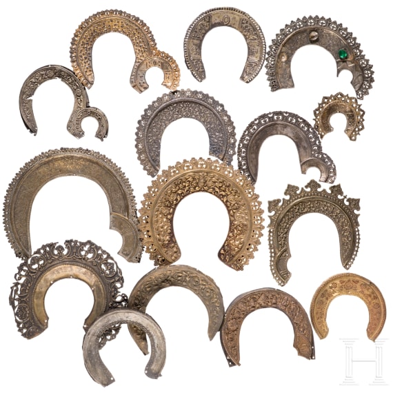 Six silver halos and nine brass halos, Russia, 19th century