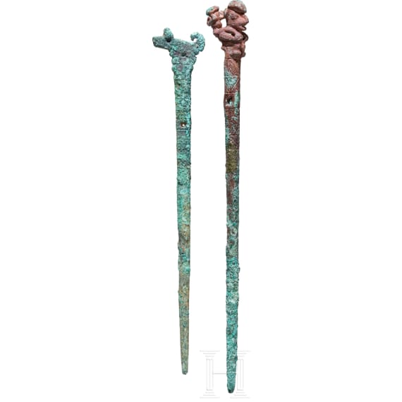 Two Early Iron Age bronze needles, Luristan, early 1st millennium B.C.