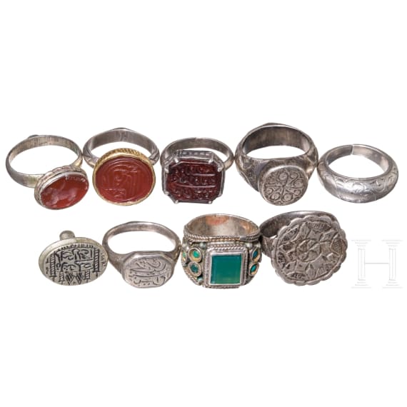 Eight silver finger rings and a seal, Islamic, 17th&ndash;18th centuries