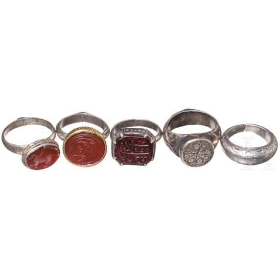 Eight silver finger rings and a seal, Islamic, 17th&ndash;18th centuries