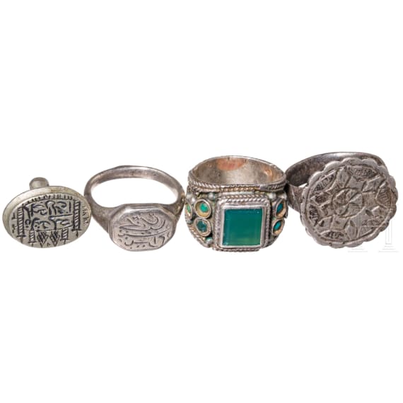 Eight silver finger rings and a seal, Islamic, 17th&ndash;18th centuries