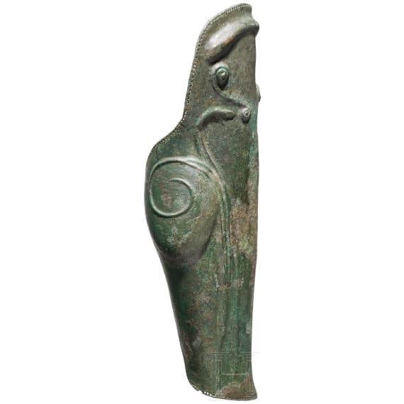 A Greek greave in bronze, anatomically formed, 5th century B.C.