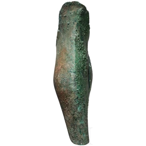 A Greek greave in bronze, anatomically formed, 5th century B.C.