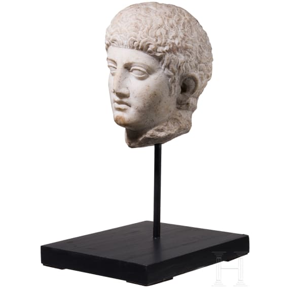 Marmorkopf eines Epheben, r&ouml;mische Kopie des 2. Jhdt. nach einem griechischen Vorbild