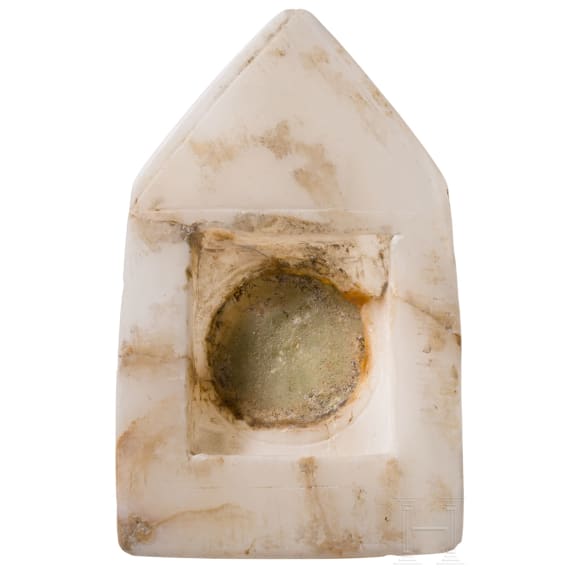 Alabaster aedicula with glass mirror insert as protection against evil, Roman eastern provinces, 1st&ndash;3rd century.