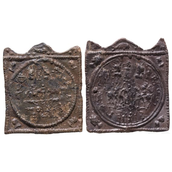 Two Votive Lead Plaques Depicting the Danubian Horsemen, Roman Balkan Provinces, 3rd Century A.D.