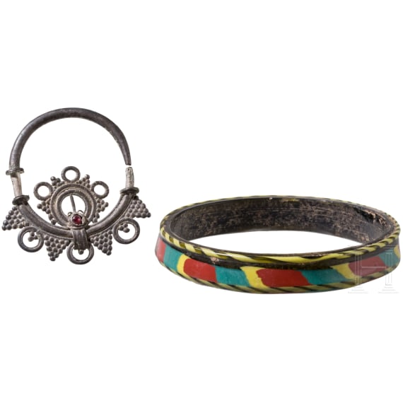 Middle Byzantine glass armring and Byzantine silver earring, 9th&ndash;12th century