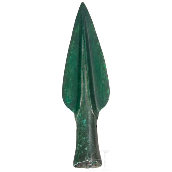 A bronze spearhead from the Urnfield period, 10th to 9th century B.C.