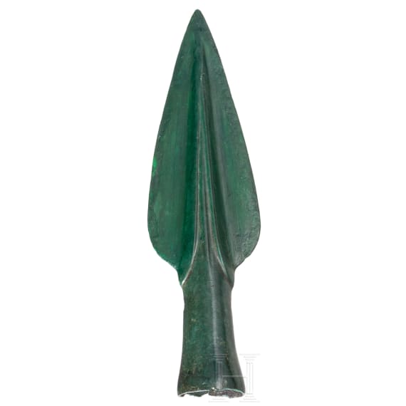 A bronze spearhead from the Urnfield period, 10th to 9th century B.C.