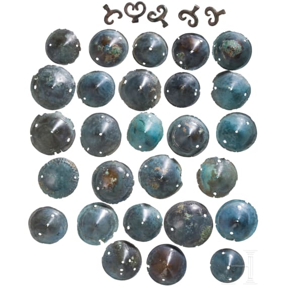 27 Bronze Age tutuli and five lunula pendants, 13th to 10th century B.C.