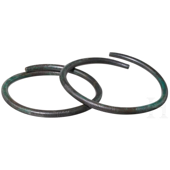 Two Hallstatt period bronze bracelets with fine ribs (stage D2), 6th century B.C.