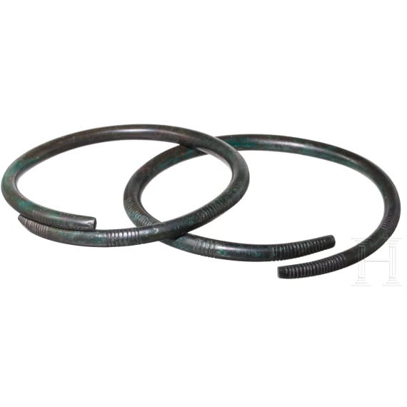 Two Hallstatt period bronze bracelets with fine ribs (stage D2), 6th century B.C.
