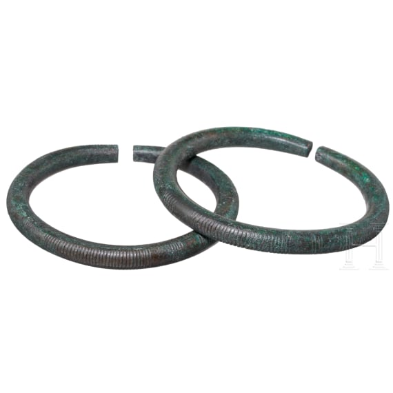 Two Hallstatt period bronze bracelets with fine ribs (stage D2), 6th century B.C.