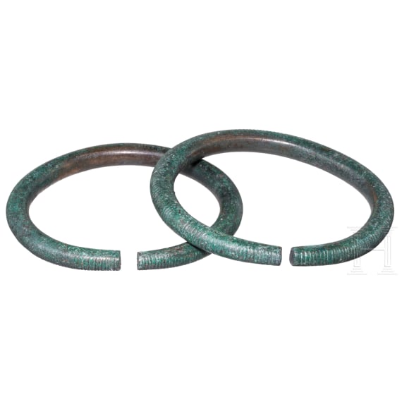 Two Hallstatt period bronze bracelets with fine ribs (stage D2), 6th century B.C.