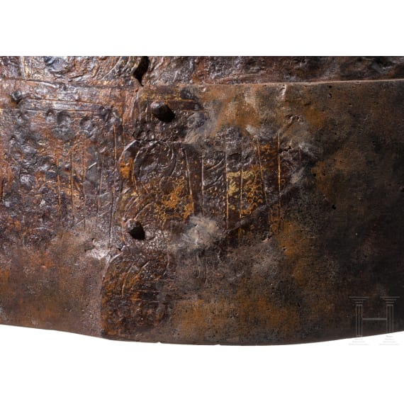 Mittelalterlicher Eisenhelm mit goldplattierten Beschl&auml;gen, Waldsteppen Osteuropas, 10. -11. Jhdt.