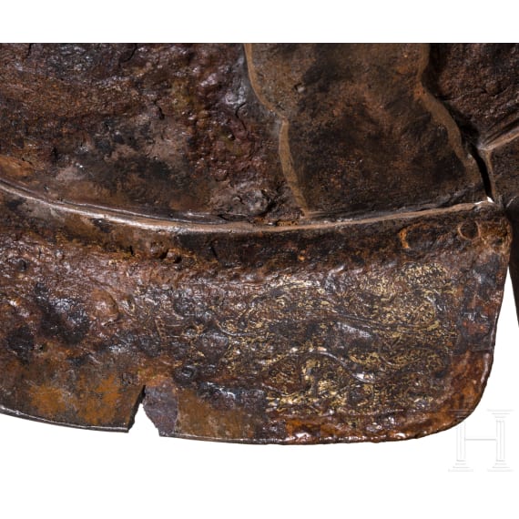 Mittelalterlicher Eisenhelm mit goldplattierten Beschl&auml;gen, Waldsteppen Osteuropas, 10. -11. Jhdt.