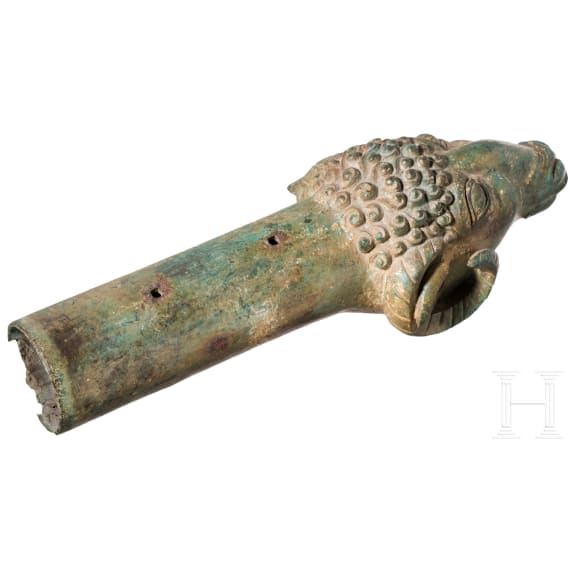 Idealtypische Replik eines griechischen Rammsporns aus Bronze mit Widderkopf des Historismus. Sp&auml;tes 19. - fr&uuml;hes 20. Jhdt.