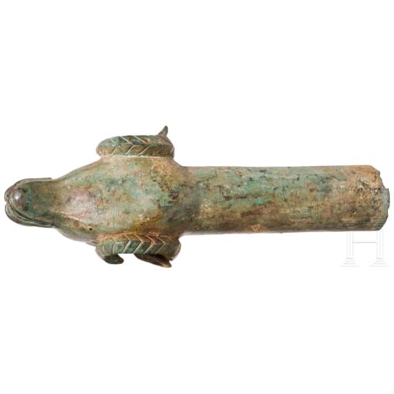 Idealtypische Replik eines griechischen Rammsporns aus Bronze mit Widderkopf des Historismus. Sp&auml;tes 19. - fr&uuml;hes 20. Jhdt.