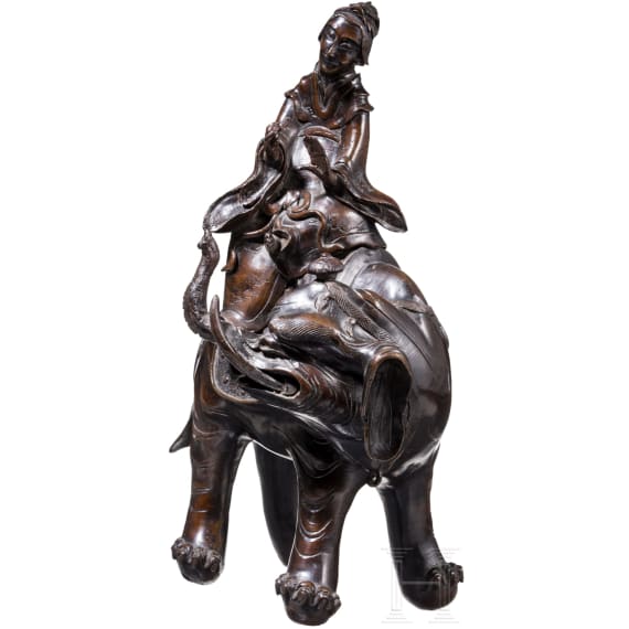 Bronze einer Kannon auf Elefant, Japan, Meiji-Periode, um 1900