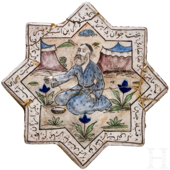 Sternfliese, Iran, wohl fr&uuml;he Kadscharen-Zeit, 18./19. Jhdt.