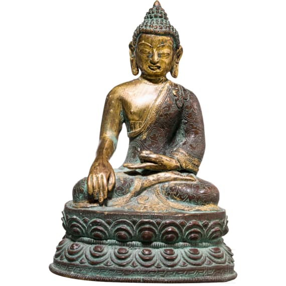Buddha aus feuervergoldeter Bronze; Tibet, 18./19. Jhdt.