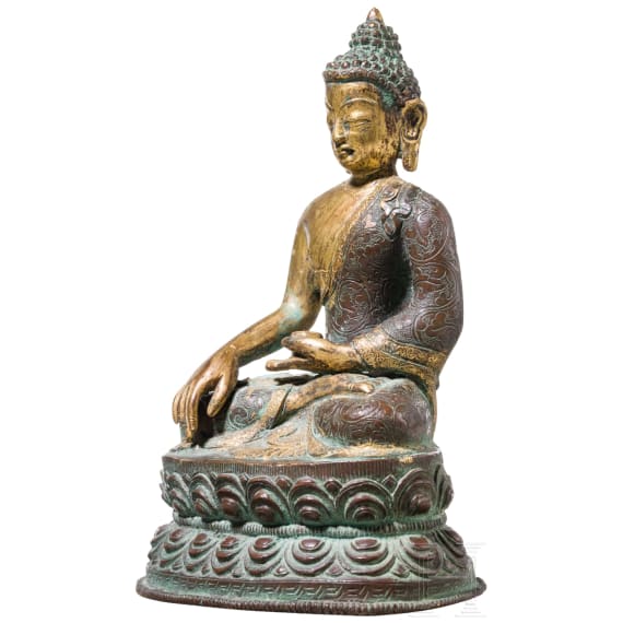 Buddha aus feuervergoldeter Bronze; Tibet, 18./19. Jhdt.