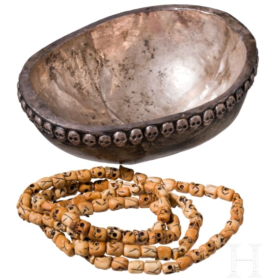 Kapala-Schale und Kette aus Sch&auml;delperlen (Mala), Tibet