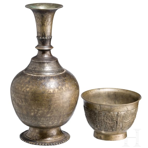Schale und Surahi-Gie&szlig;kanne aus Bronze, Tibet, 19. Jhdt.