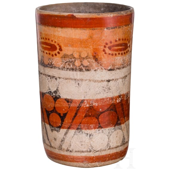 Pr&auml;kolumbisches Gef&auml;&szlig; mit geometrischer Bemalung, Pet&eacute;n-Gebiet, s&uuml;d&ouml;stliches Mexiko/nord&ouml;stliches Guatemala, Maya-Kultur, Klassische Periode, ca. 600 - 900 n. Chr.