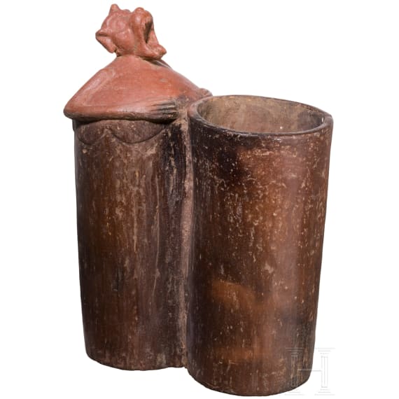 Pr&auml;kolumbisches, doppelzylindrisches R&auml;uchergef&auml;&szlig; mit Affengottheit, Maya-Kultur, circa 900 n. Chr.