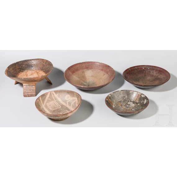 F&uuml;nf pr&auml;kolumbische Schalen, Ekuador, Carchi u.a., 500 - 1200 n. Chr.