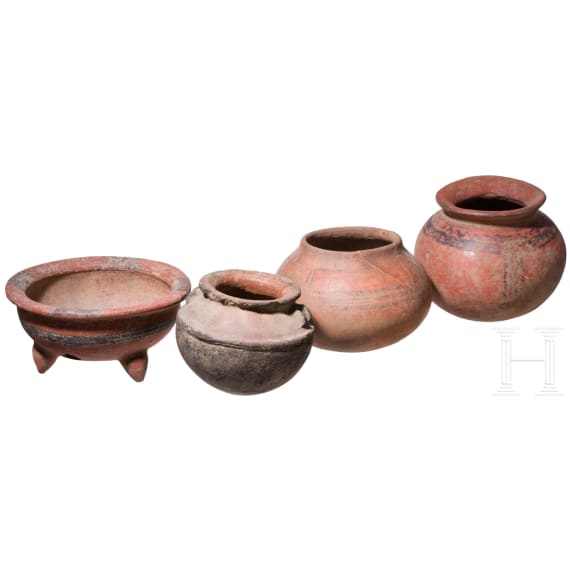 Vier pr&auml;kolumbische Gef&auml;&szlig;e, wohl Guatemala, wohl 1000 - 1500 n. Chr.