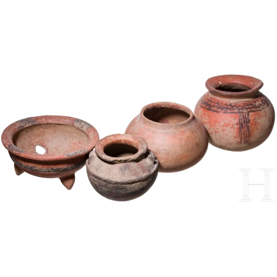 Vier pr&auml;kolumbische Gef&auml;&szlig;e, wohl Guatemala, wohl 1000 - 1500 n. Chr.
