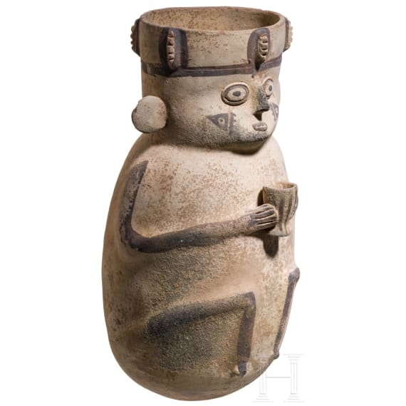 Au&szlig;ergew&ouml;hnlich gro&szlig;es (34,5 cm), fig&uuml;rliches Gef&auml;&szlig;, Peru, Chancay-Kultur, 13. - 15. Jhdt.