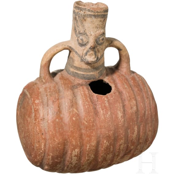 Pr&auml;kolumbisches Gef&auml;&szlig; mit fig&uuml;rlichem Ausguss, Peru, wohl Chancay-Kultur, 13. - 15. Jhdt.