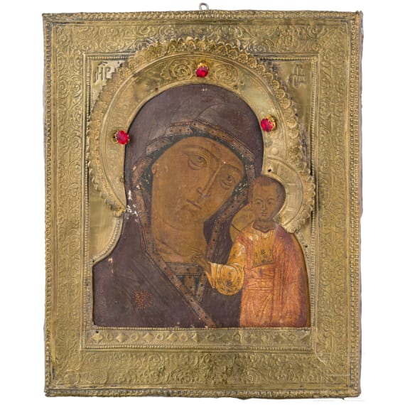 Ikone mit der Gottesmutter von Kasan mit Basma, Russland, 19. Jhdt.