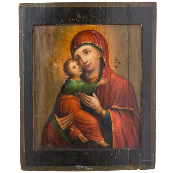 Ikone mit der Gottesmutter von Wladimir &bdquo;Wladimirskaja", Russland, sp&auml;tes 19. Jhdt.