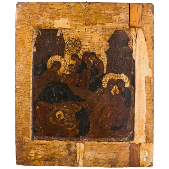 An icon showing the nativity of the Mother of God, Russia, circa 1600